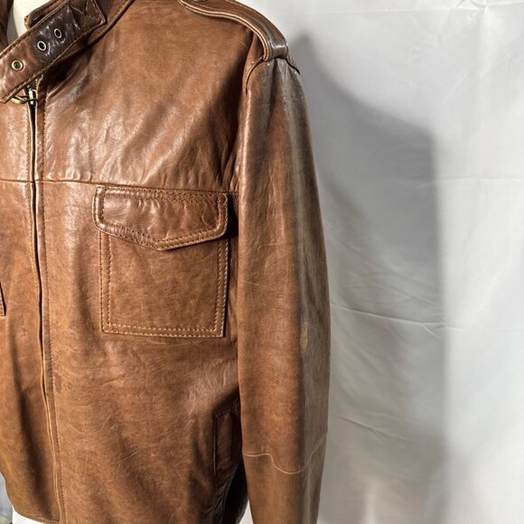 Wilsons Leather Jacket Mens XL Brown Cafe Racer Bomber Biker Moto - Picture 7 of 15